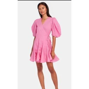 NWOT Rhode Rosie puff sleeve wrap dress, prism pink, $375